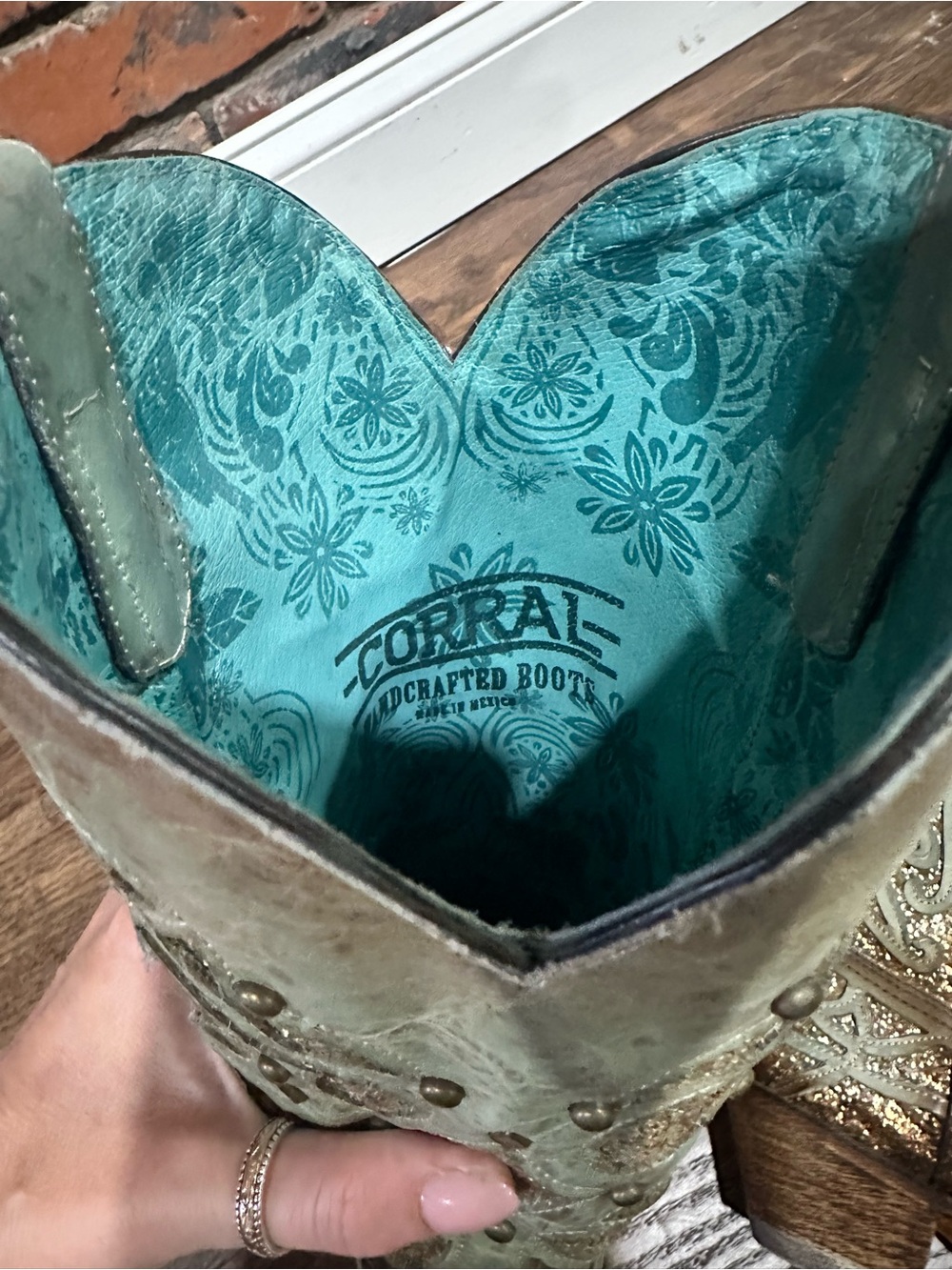 Corral Teal and Gold Glitter Embellished Western Boots - Picture 10 of 11